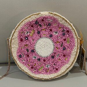 NWT From India to You Beaded Pink Sparkly Sprinkle Donut Crossbody Bag NWT
